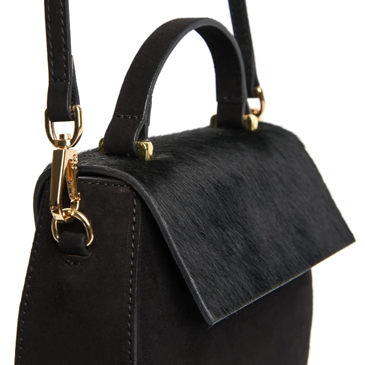E.Marinella Mini Bag|BORSA MINI CLEO NERA In camoscio e cavallino