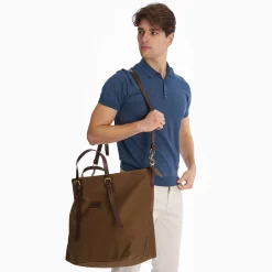 E.Marinella Borse Da Viaggio E Trolley|BORSA WEEKEND MARRONE SCURO In tela con rifiniture in pelle