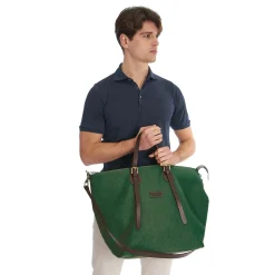 E.Marinella Borse Da Viaggio E Trolley|BORSA WEEKEND VERDE SCURO In tela con rifinitute in pelle