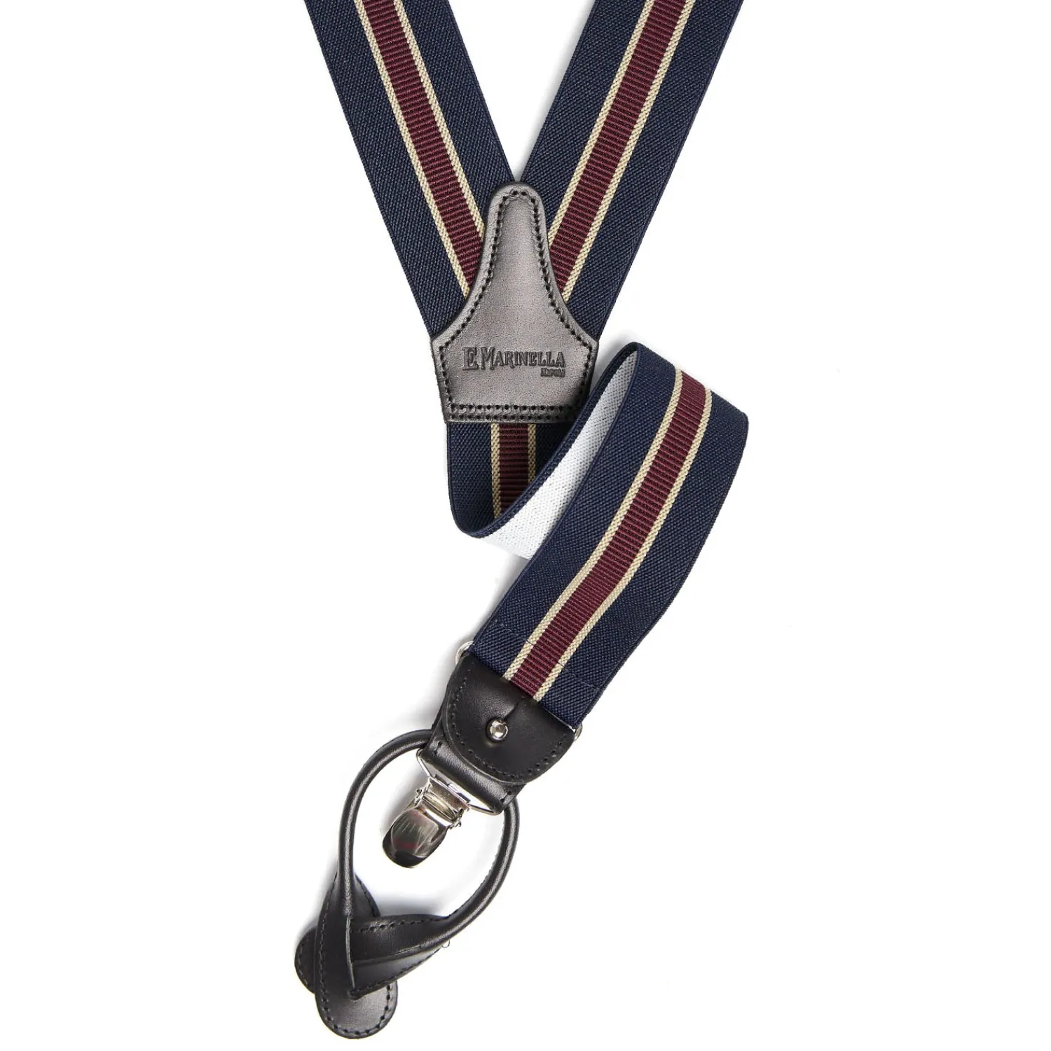 E.Marinella Bretelle|BRETELLE EM BLU E BORDEAUX A righe