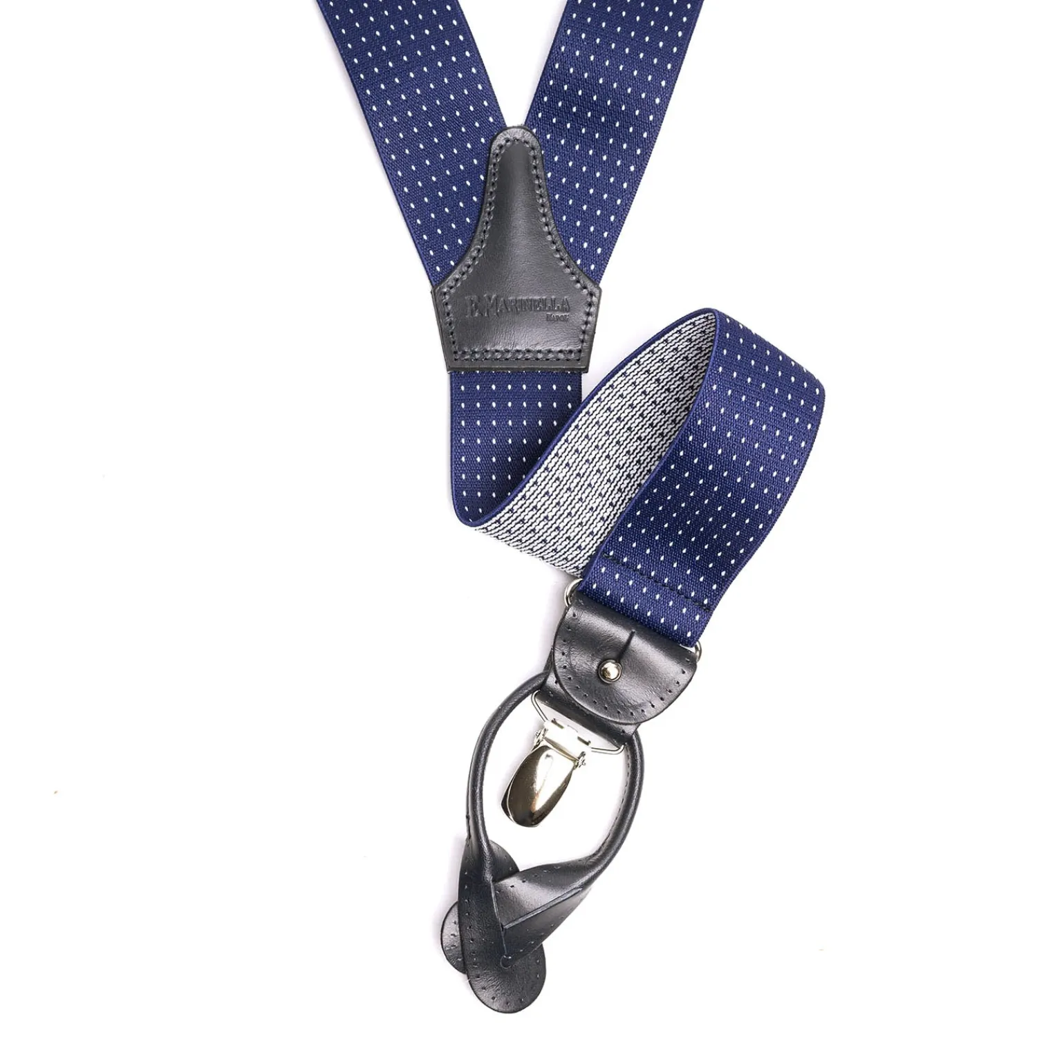 E.Marinella Bretelle|BRETELLE EM BLUETTE Con micro pois bianchi