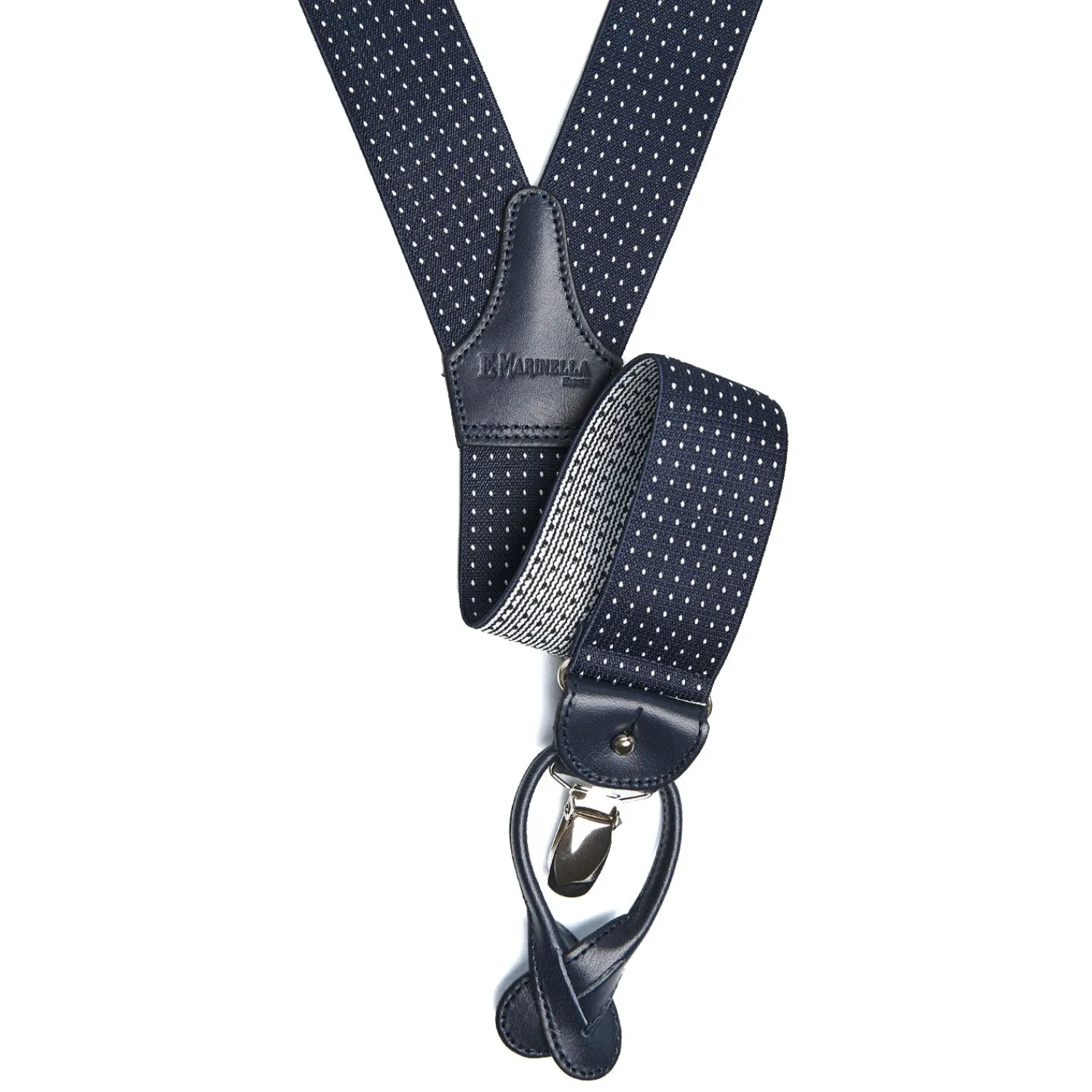 E.Marinella Bretelle|BRETELLE EM BLU Micro pois bianco