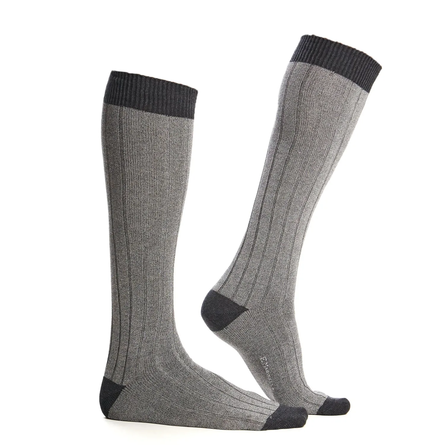 E.Marinella Calzini|CALZE LUNGHE BICOLORE GRIGIO CHIARO E SCURO IN COTONE Tinta unita
