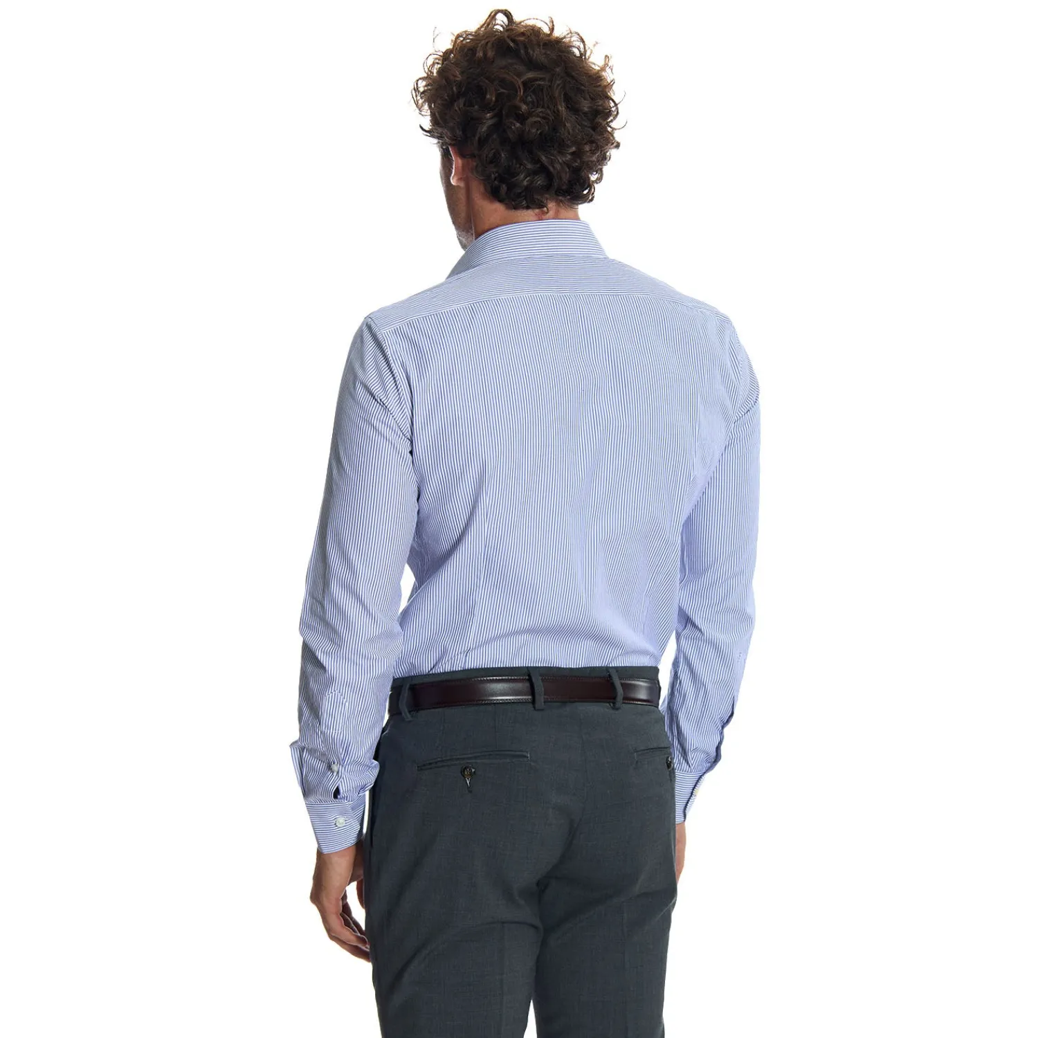 E.Marinella Camicie In Cotone|CAMICIA CLASSICA A RIGHE BIANCO E BLU SLIM In cotone popeline