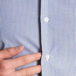 E.Marinella Camicie In Cotone|CAMICIA CLASSICA A RIGHE BIANCO E BLU SLIM In cotone popeline