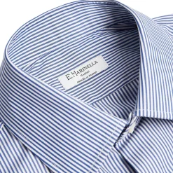 E.Marinella Camicie In Cotone|CAMICIA CLASSICA A RIGHE BIANCO E BLU SLIM In cotone popeline