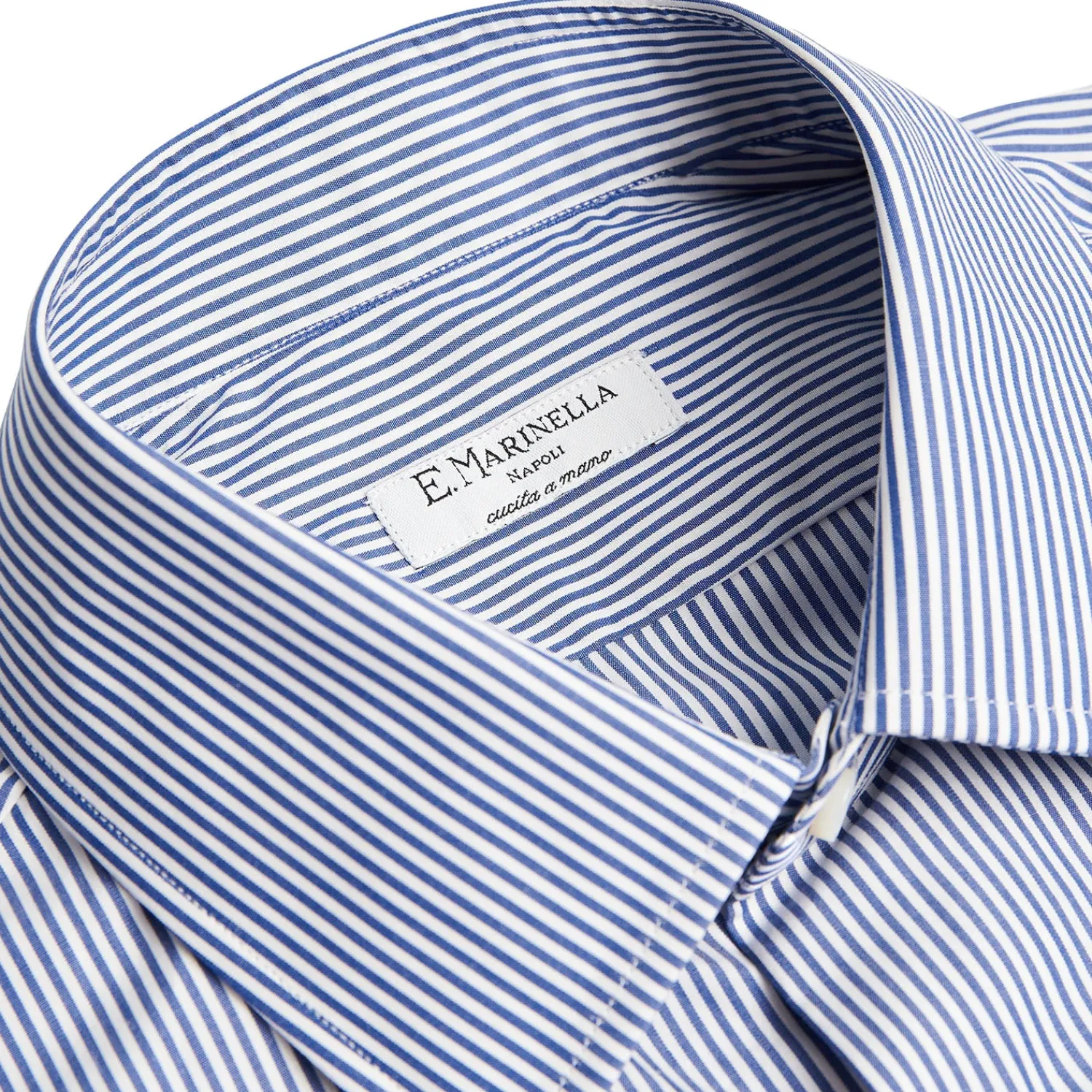 E.Marinella Camicie In Cotone|CAMICIA CLASSICA A RIGHE BIANCO E BLU SLIM In cotone popeline