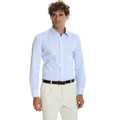 E.Marinella Camicie In Cotone|CAMICIA CLASSICA A RIGHE BIANCO E AZZURRO SLIM In cotone popeline