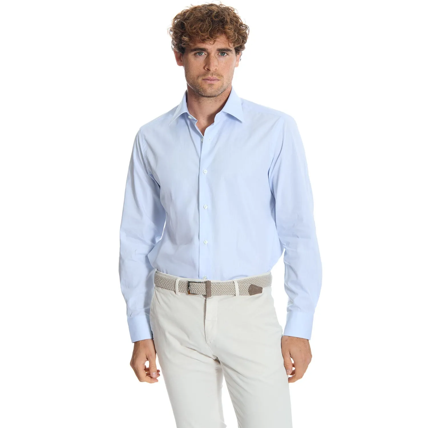 E.Marinella Camicie In Cotone|CAMICIA CLASSICA AZZURRA REGULAR In cotone popeline
