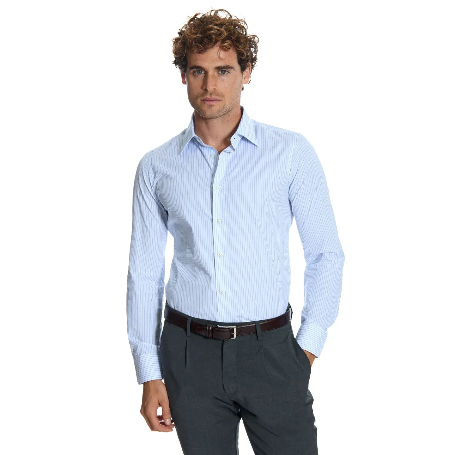 E.Marinella Camicie In Cotone|CAMICIA CLASSICA DOPPIA RIGA SLIM In cotone popeline