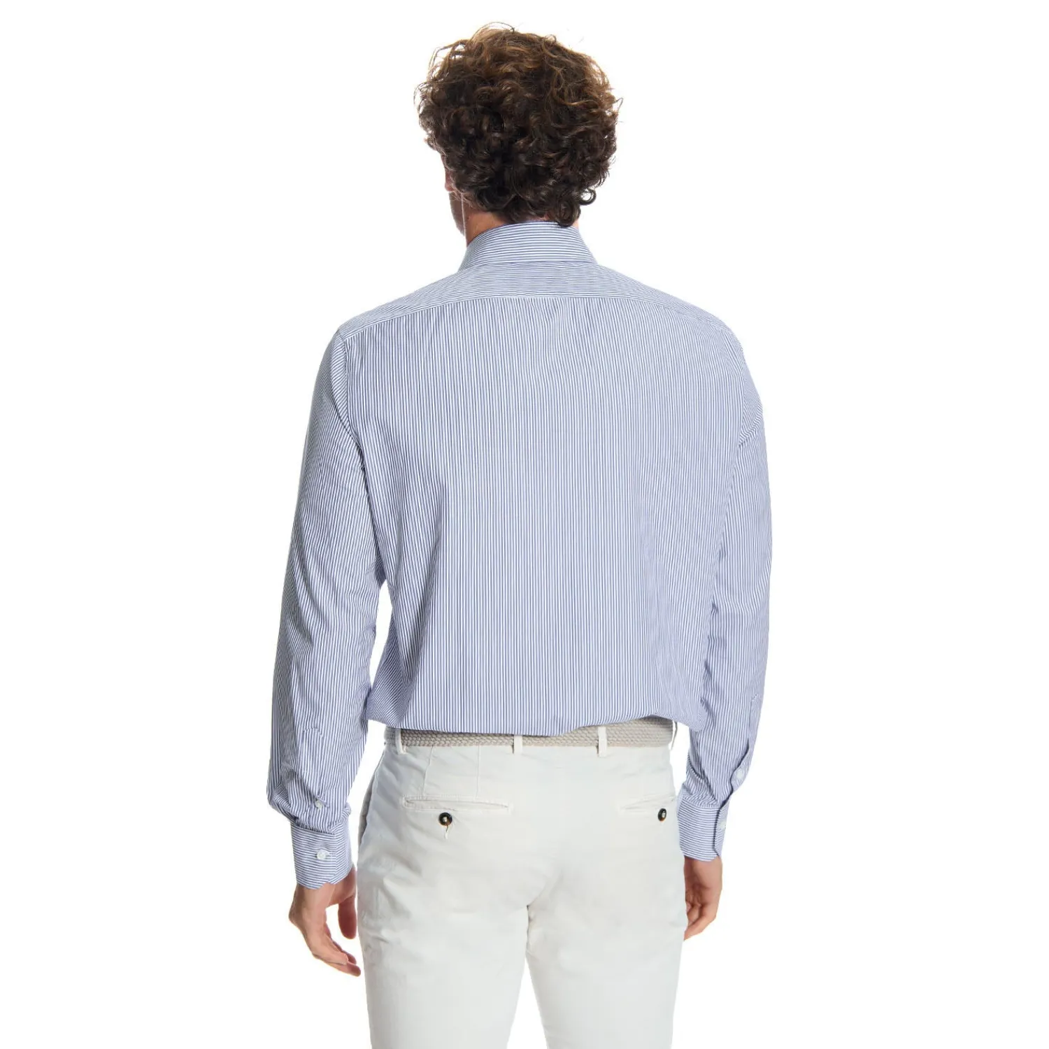 E.Marinella Camicie In Cotone|CAMICIA CLASSICA RIGHE BIANCO E BLU REGULAR In cotone popeline