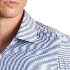 E.Marinella Camicie In Cotone|CAMICIA CLASSICA RIGHE BIANCO E BLU REGULAR In cotone popeline
