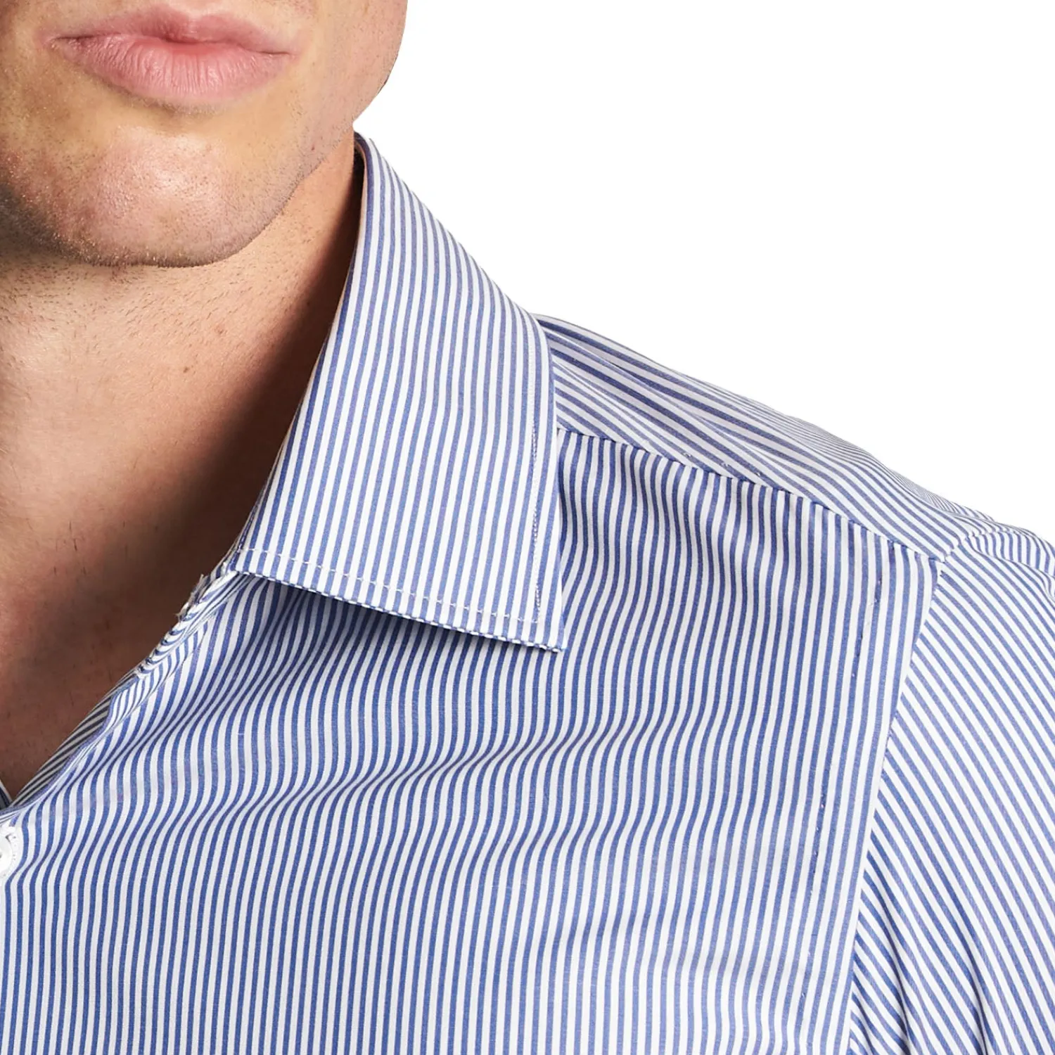 E.Marinella Camicie In Cotone|CAMICIA CLASSICA RIGHE BIANCO E BLU REGULAR In cotone popeline