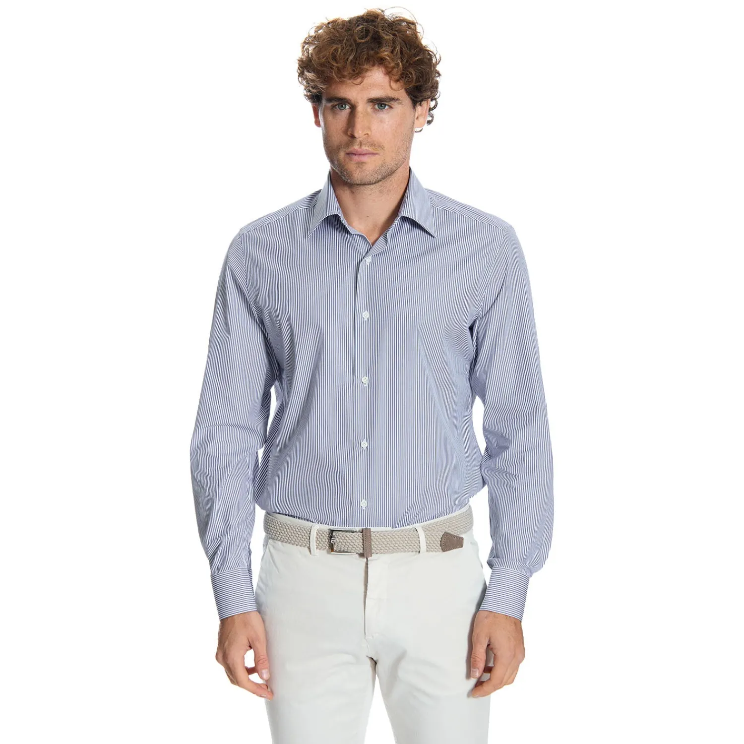 E.Marinella Camicie In Cotone|CAMICIA CLASSICA RIGHE BIANCO E BLU REGULAR In cotone popeline