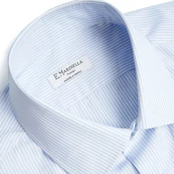 E.Marinella Camicie In Cotone|CAMICIA CLASSICA RIGHE BIANCO E AZZURRO REGULAR In cotone popeline