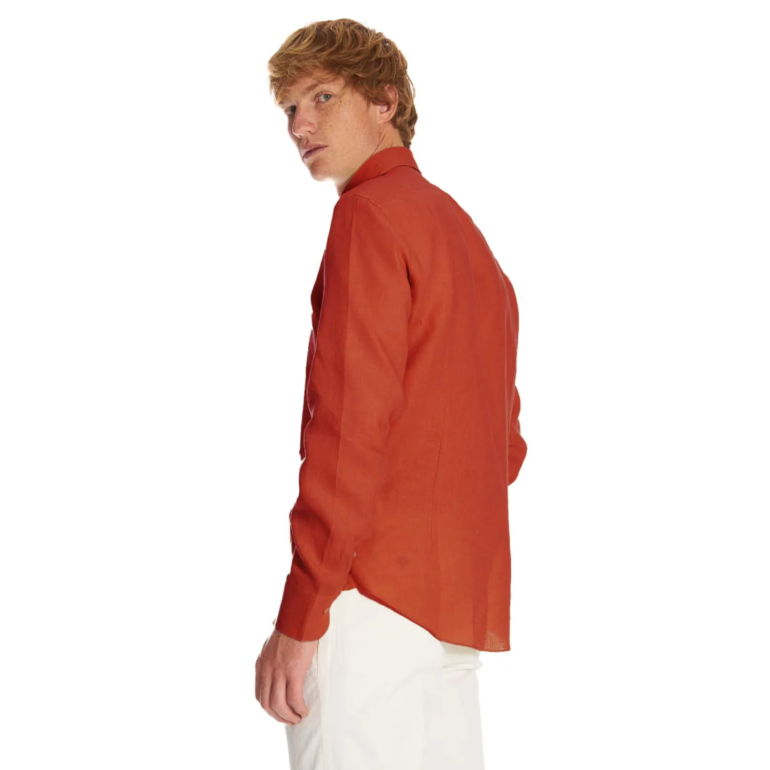 E.Marinella Camicie In Lino|CAMICIA IN LINO ARANCIONE Con bottoni in madreperla