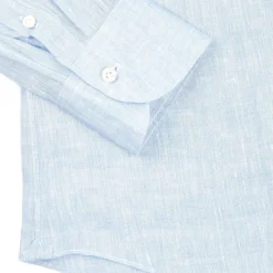 E.Marinella Camicie In Lino|CAMICIA IN LINO AZZURRA Con bottoni in madreperla