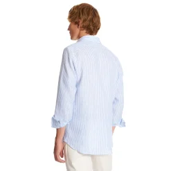 E.Marinella Camicie In Lino|CAMICIA IN LINO BIANCA E AZZURRA Rigata