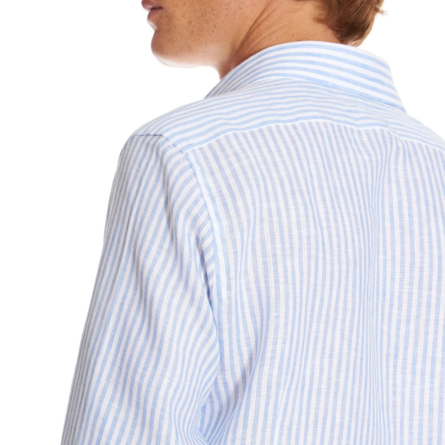 E.Marinella Camicie In Lino|CAMICIA IN LINO BIANCA E AZZURRA Rigata