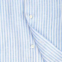 E.Marinella Camicie In Lino|CAMICIA IN LINO BIANCA E AZZURRA Rigata