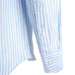 E.Marinella Camicie In Lino|CAMICIA IN LINO BIANCA E AZZURRA Rigata