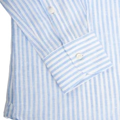E.Marinella Camicie In Lino|CAMICIA IN LINO BIANCA E AZZURRA Rigata