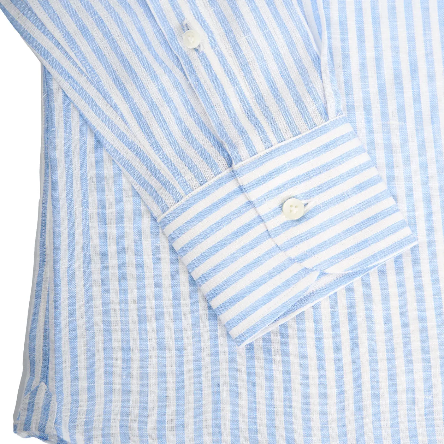E.Marinella Camicie In Lino|CAMICIA IN LINO BIANCA E AZZURRA Rigata
