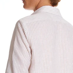 E.Marinella Camicie In Lino|CAMICIA IN LINO BIANCA E BEIGE Rigata