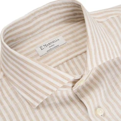 E.Marinella Camicie In Lino|CAMICIA IN LINO BIANCA E BEIGE Rigata