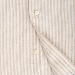 E.Marinella Camicie In Lino|CAMICIA IN LINO BIANCA E BEIGE Rigata