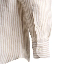 E.Marinella Camicie In Lino|CAMICIA IN LINO BIANCA E BEIGE Rigata