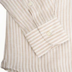 E.Marinella Camicie In Lino|CAMICIA IN LINO BIANCA E BEIGE Rigata