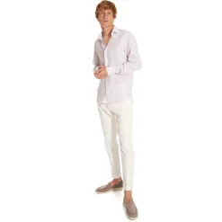 E.Marinella Camicie In Lino|CAMICIA IN LINO BIANCA E BEIGE Rigata