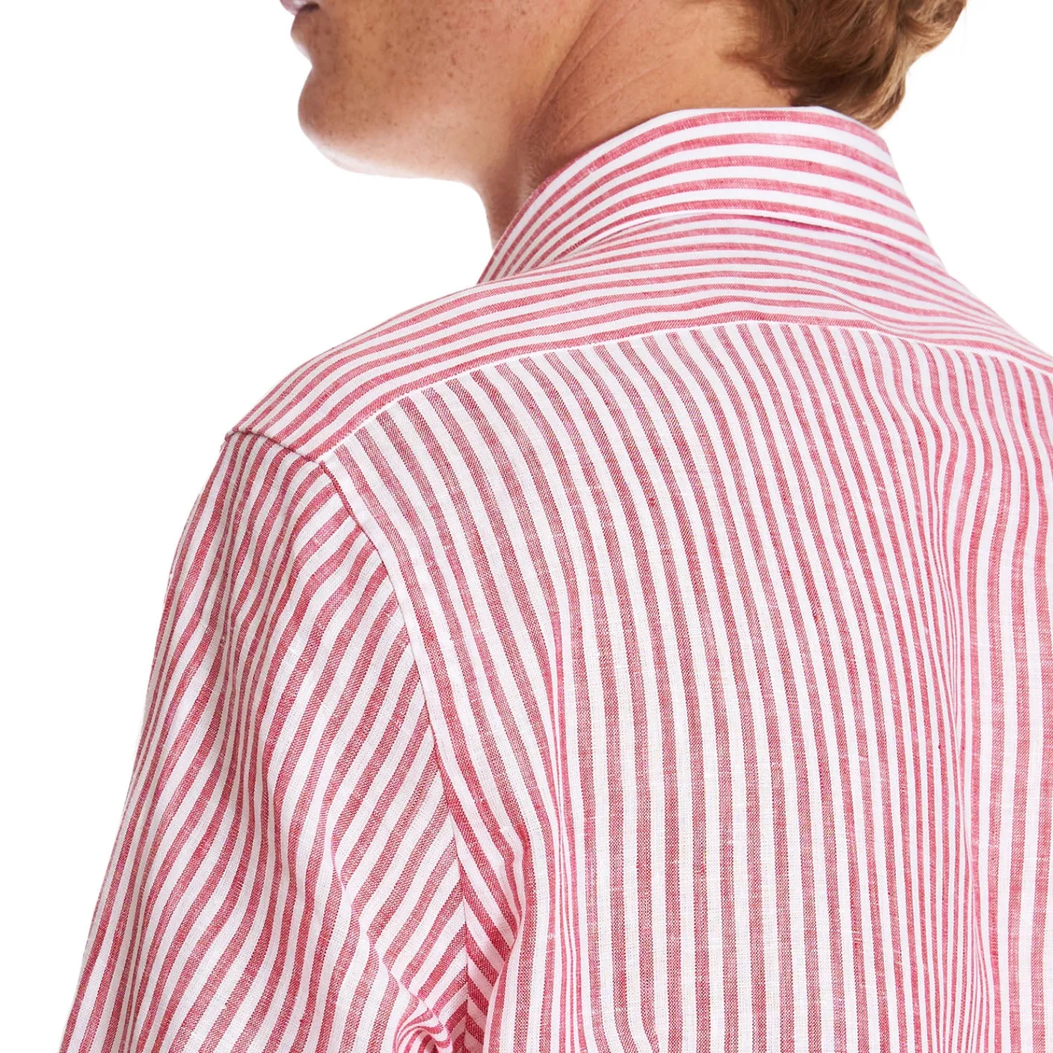 E.Marinella Camicie In Lino|CAMICIA IN LINO BIANCA E BORDEAUX Rigata