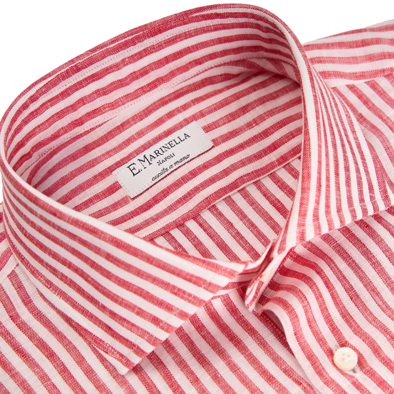 E.Marinella Camicie In Lino|CAMICIA IN LINO BIANCA E BORDEAUX Rigata