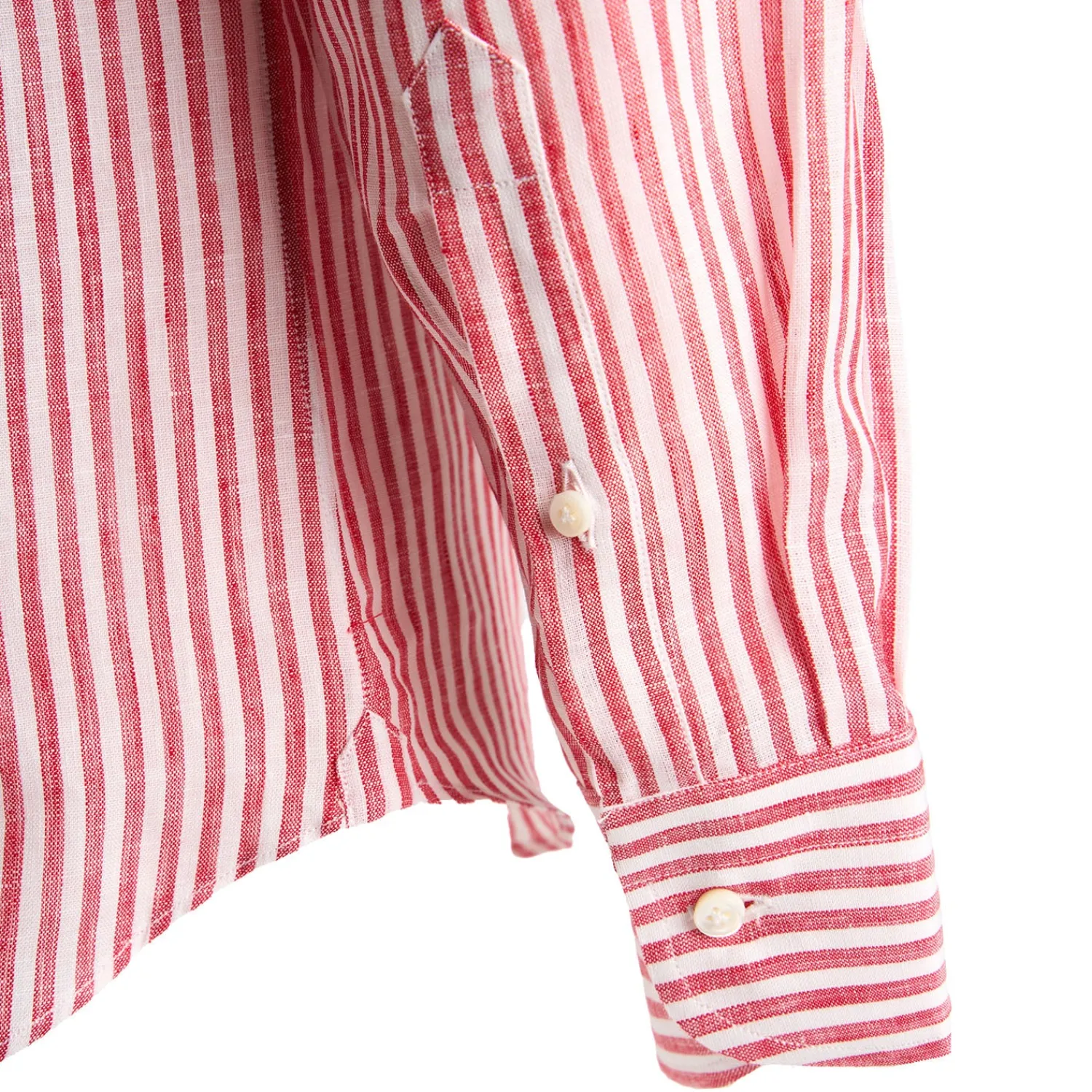 E.Marinella Camicie In Lino|CAMICIA IN LINO BIANCA E BORDEAUX Rigata