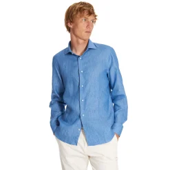 E.Marinella Camicie In Lino|CAMICIA IN LINO BLUETTE Con bottoni in madreperla