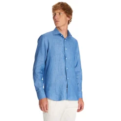 E.Marinella Camicie In Lino|CAMICIA IN LINO BLUETTE Con bottoni in madreperla