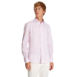 E.Marinella Camicie In Lino|CAMICIA IN LINO LILLA Con bottoni in madreperla