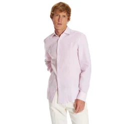 E.Marinella Camicie In Lino|CAMICIA IN LINO LILLA Con bottoni in madreperla