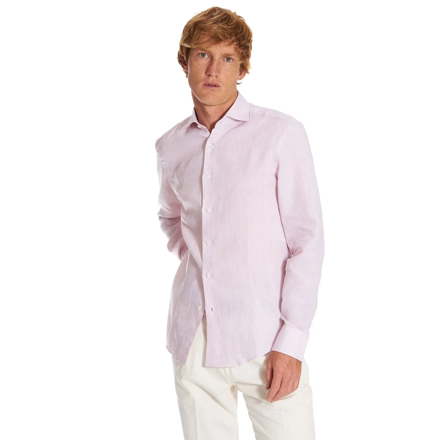 E.Marinella Camicie In Lino|CAMICIA IN LINO LILLA Con bottoni in madreperla