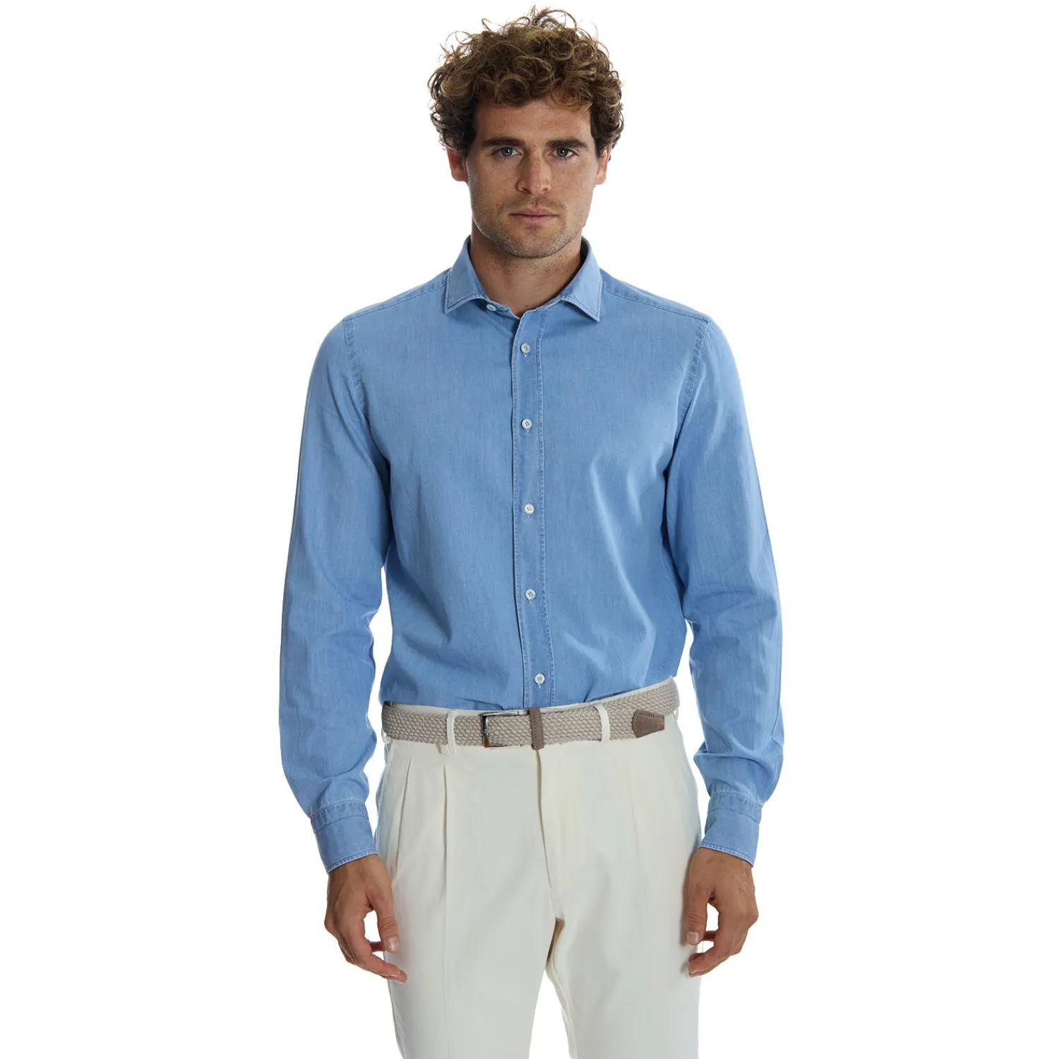 E.Marinella Camicie In Cotone|CAMICIA JEANS DELAVE Blu chiaro
