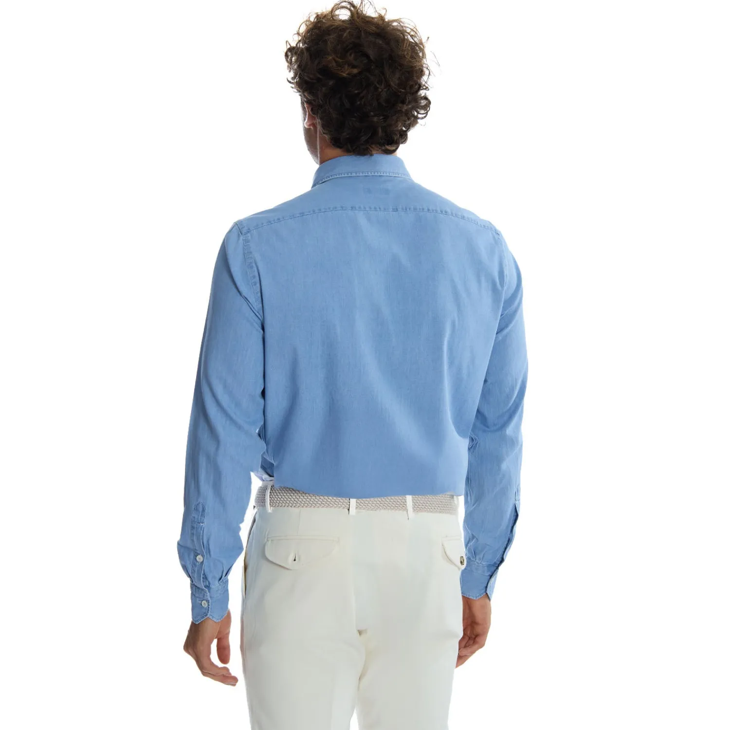 E.Marinella Camicie In Cotone|CAMICIA JEANS DELAVE Blu chiaro