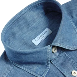 E.Marinella Camicie In Cotone|CAMICIA JEANS DELAVE Blu chiaro