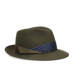 E.Marinella Cappelli|CAPPELLO MODELLO EUGENIO IN FELTRO VERDE SCURO Con dettagli in seta blu scuro