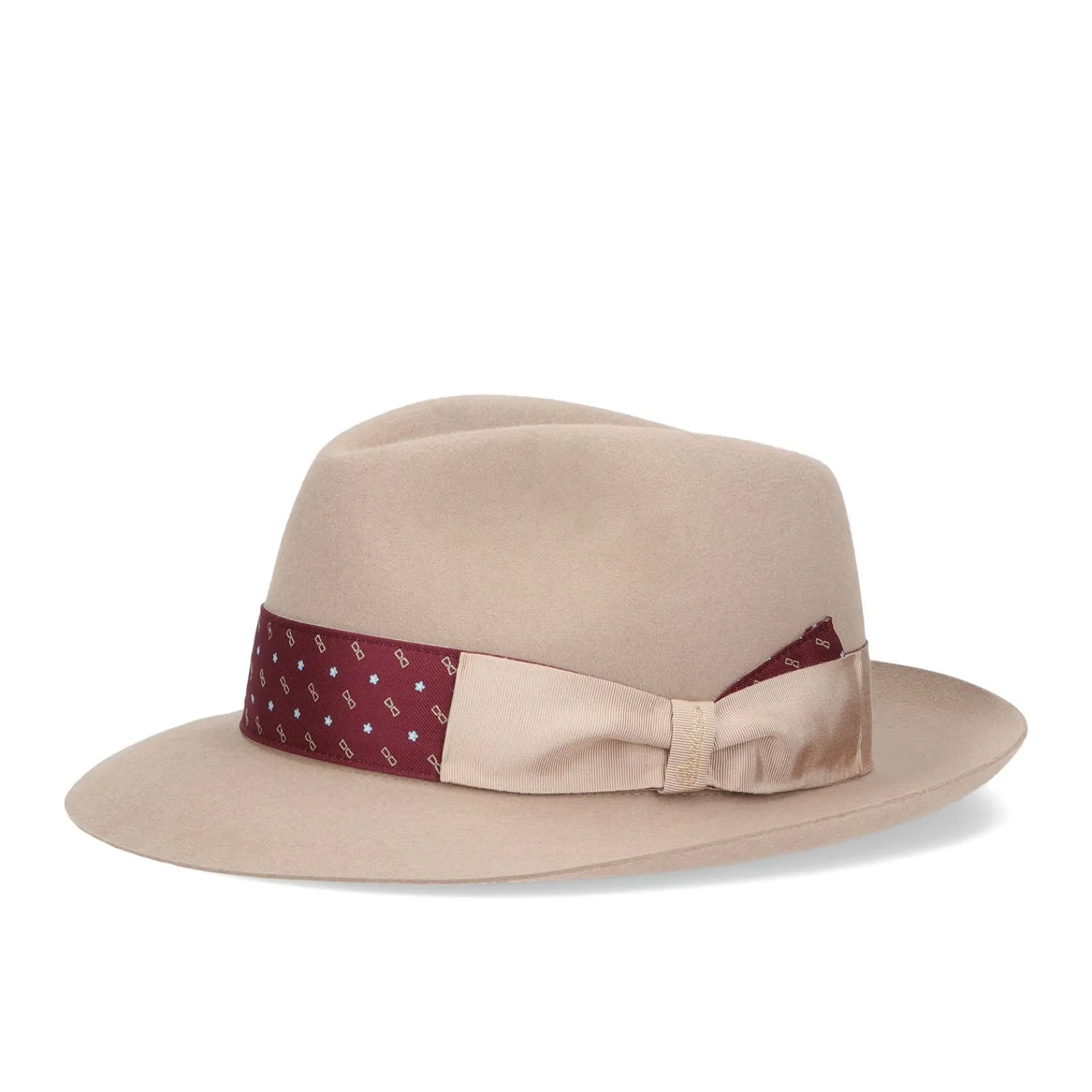 E.Marinella Cappelli|Cappelli|CAPPELLO MODELLO EUGENIO IN FELTRO BEIGE Con dettagli in seta bordeaux