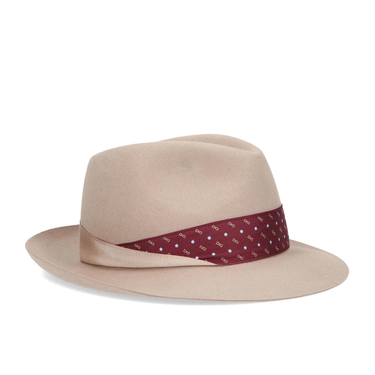 E.Marinella Cappelli|Cappelli|CAPPELLO MODELLO EUGENIO IN FELTRO BEIGE Con dettagli in seta bordeaux