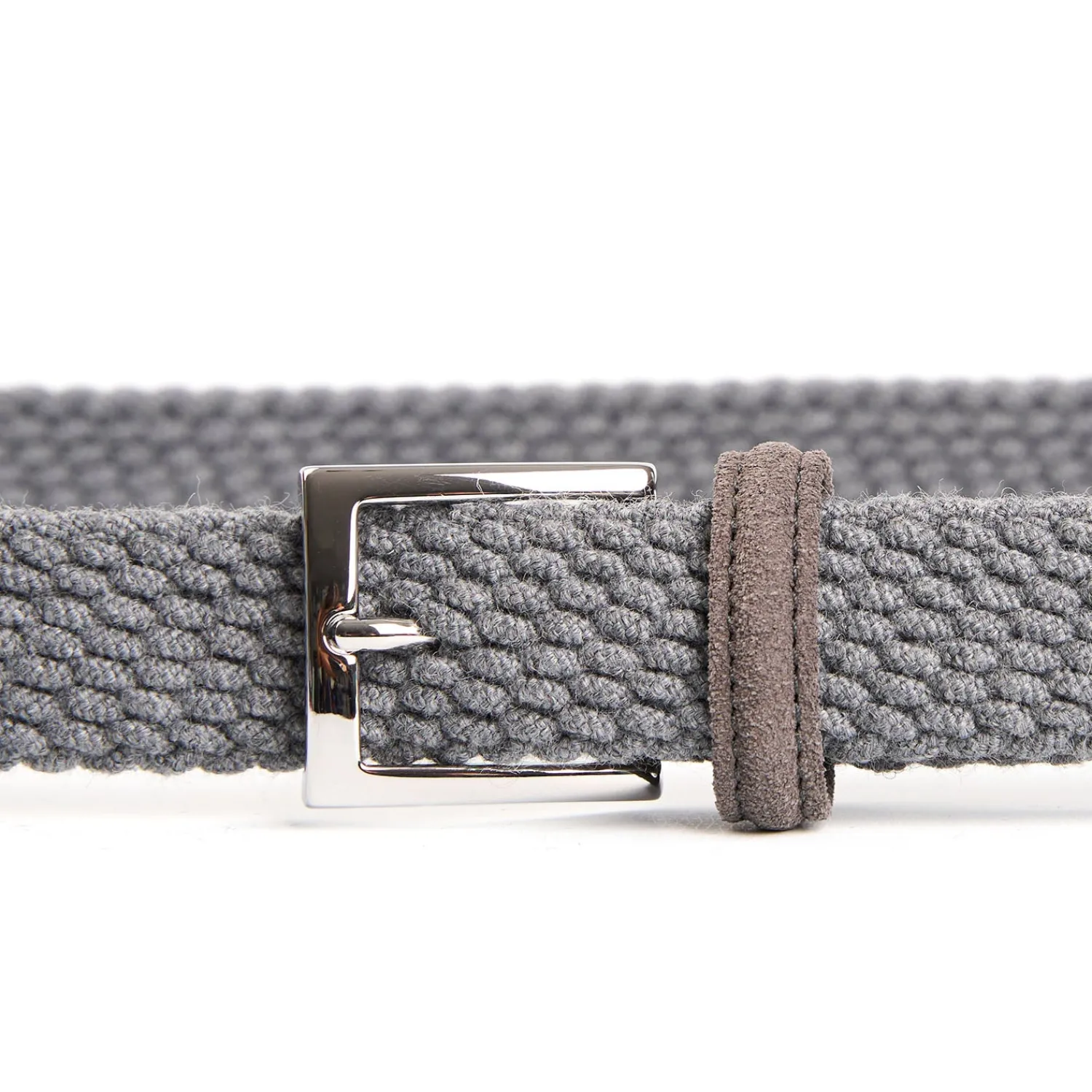 E.Marinella Cinture|CINTURA INTRECCIATA IN LANA GRIGIO CHIARO Con finiture in camoscio