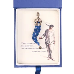 E.Marinella Cornetti Portafortuna|CORNETTO BLU In seta e argento