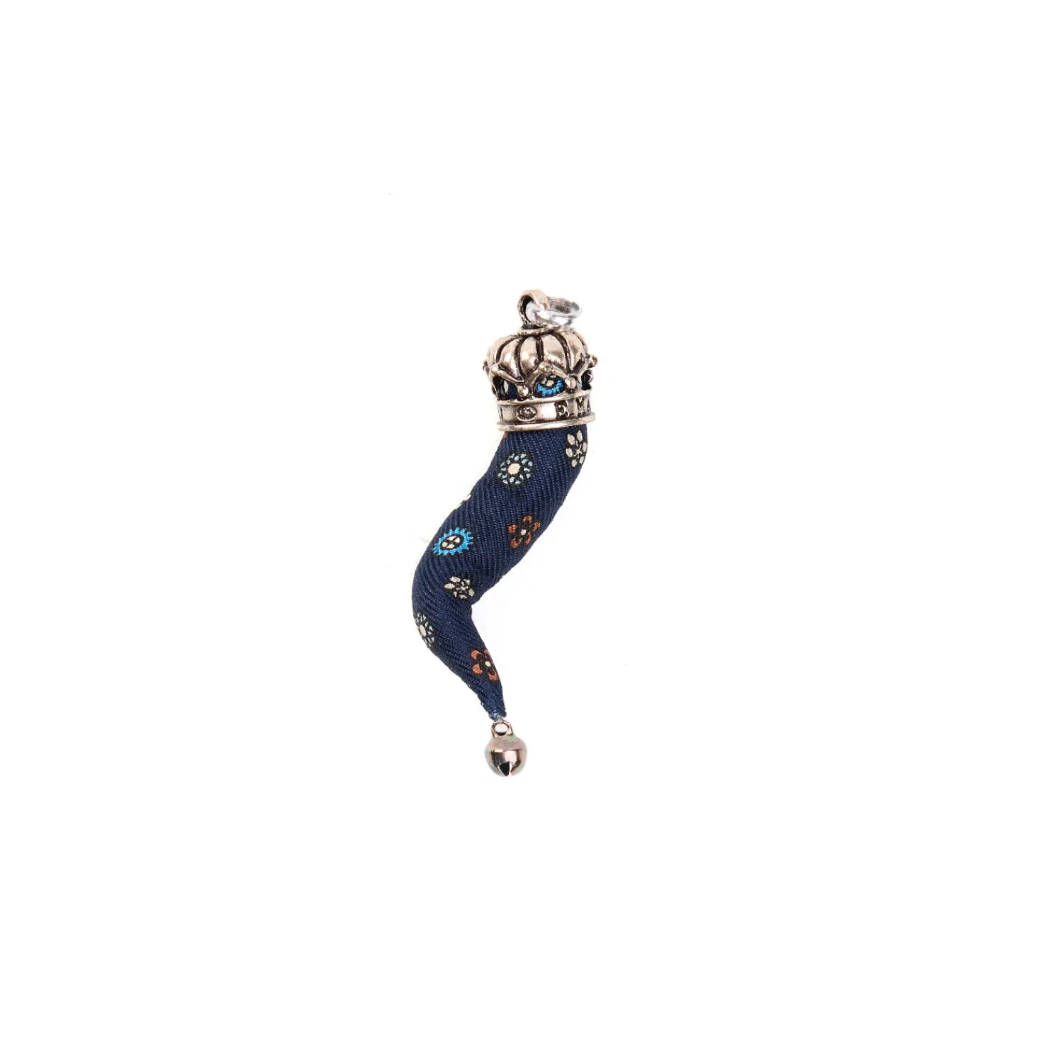 E.Marinella Cornetti Portafortuna|CORNETTO BLU SCURO In seta e argento